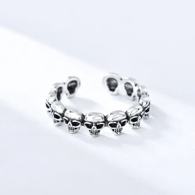 925 Sterling Silver Skull Adjustable Ring Party Luxury Jewellery Wholesale Accessory