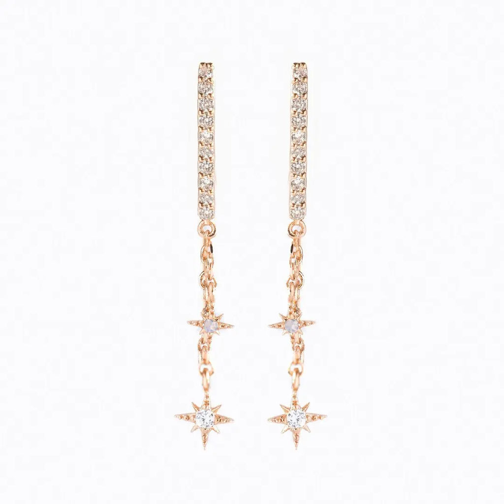 New Stainless Steel Cubic Zirconia Chain Hoop Earring Star Moon