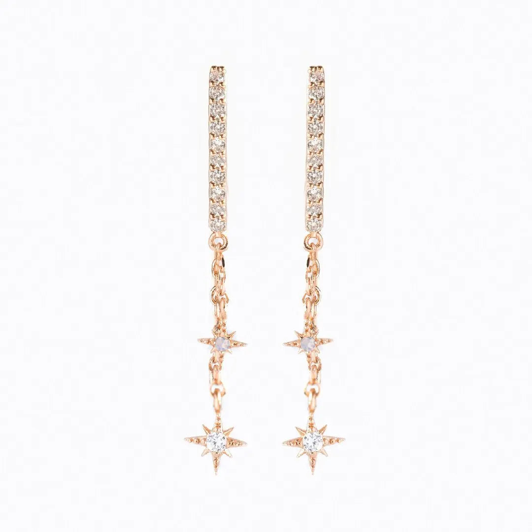 New Stainless Steel Cubic Zirconia Chain Hoop Earring Star Moon