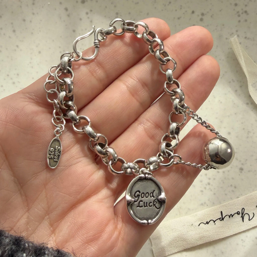 100% Solid 925 Sterling Silver Metal Bracelet for Women Men Vintage Heart Letters Handmade Simple Birthday Gift