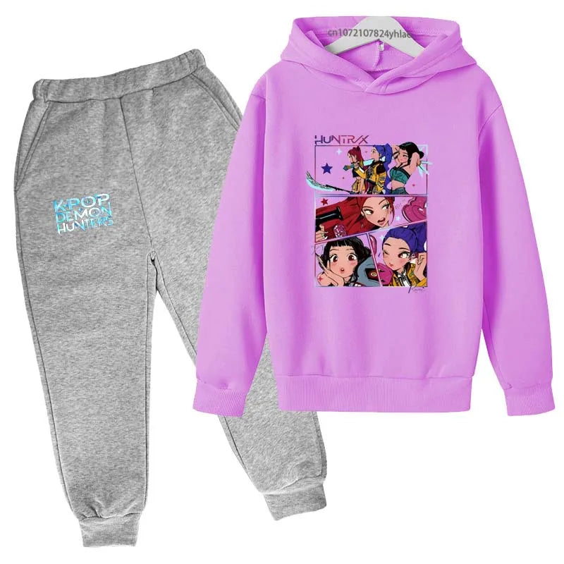Kids Kpop Demon Hunters Tracksuit Hoodie & Pants Set 2-13 Years Casual Outfit