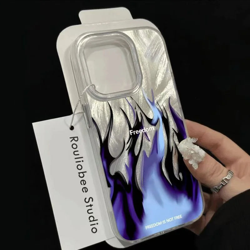 Cool Fire Flame Plated Case for iPhone 17 16 15 14 13 12 11 Pro Max Plus SE