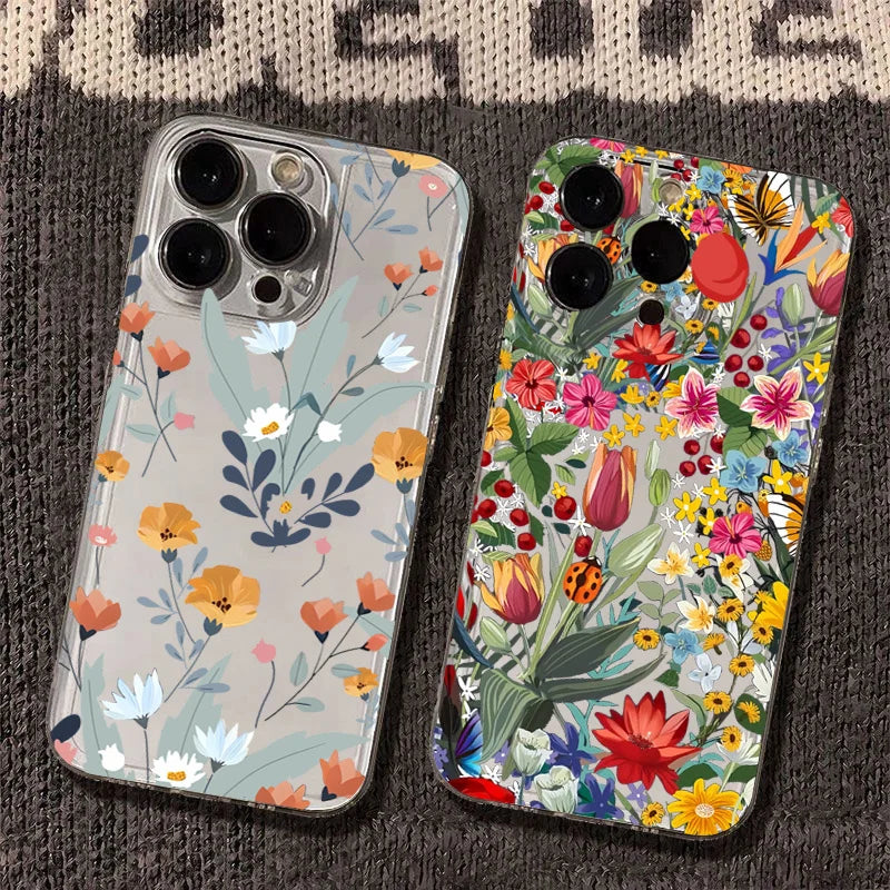 Floral Shockproof Case for iPhone 17 16 15 14 13 12 11 Pro Max Plus Clear