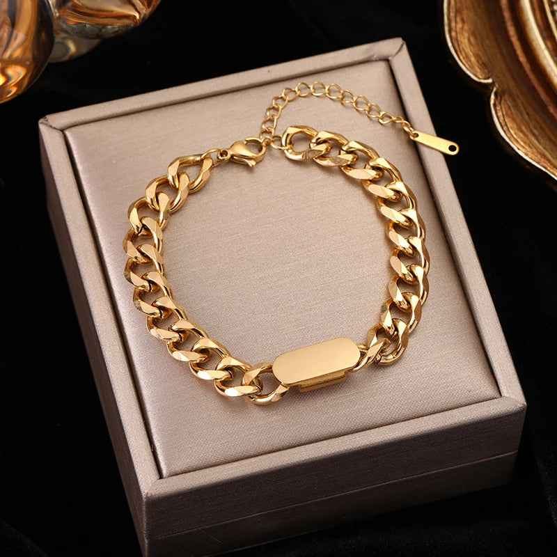 Gold Colour Stainless Steel Link Chain Bracelet Non-Fading Jewellery