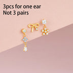 3PCS Stainless Steel Blue Opal Stone Flower Bowknot Petal Piercing