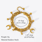 Gold Colour Starfish Moon Star Stainless Steel Charm Bracelet Trendy
