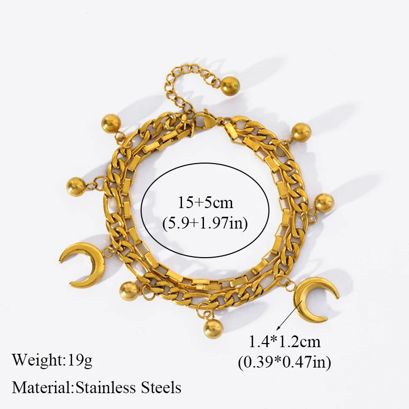 Stainless Steel Coins Heart Charm Bracelet Gold Silver Colour Wrist Chain