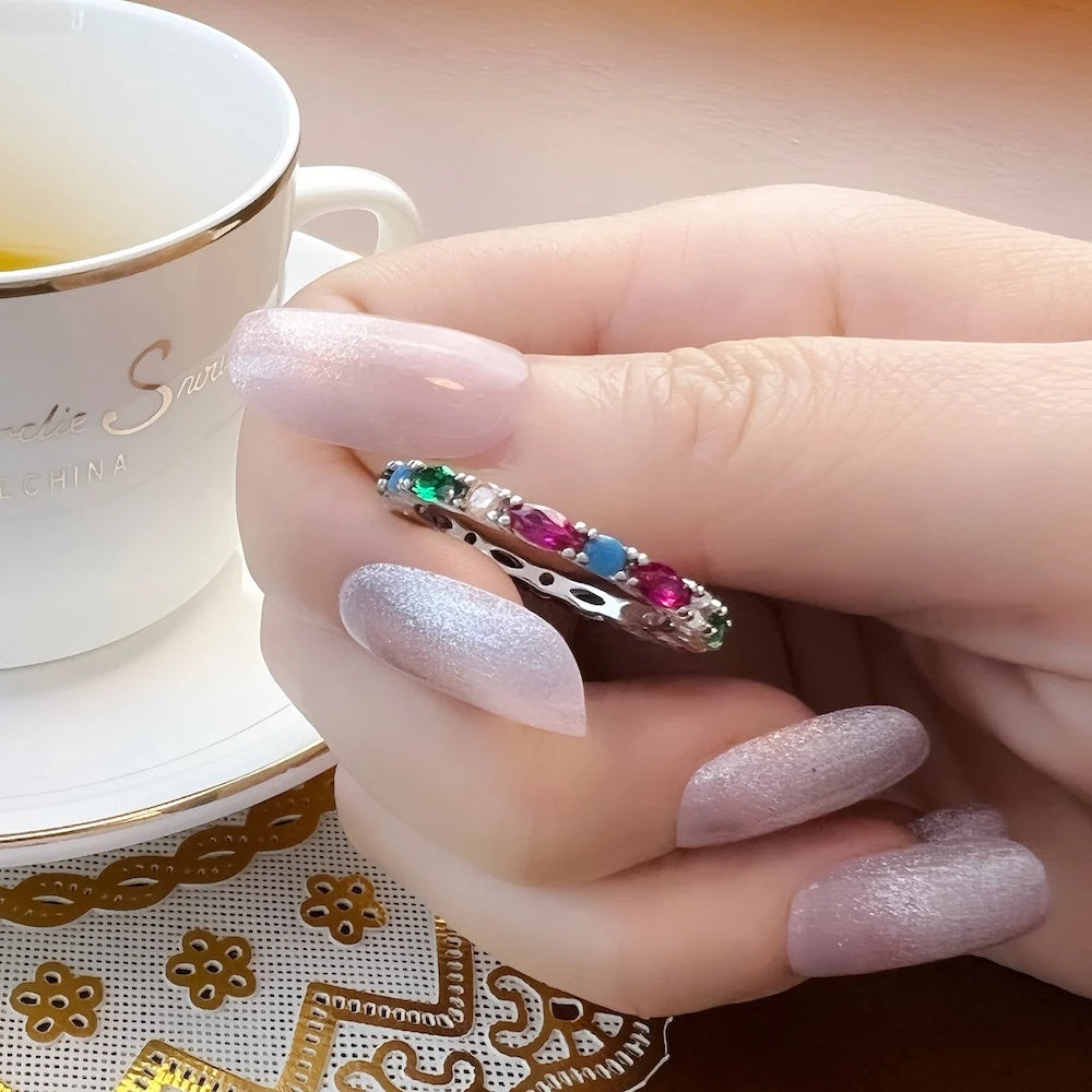Colourful Stones Royal Ring 925 Sterling Silver Bridal Set Glam Jewellery