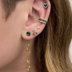 Green Zircon Tassel Chain Stainless Steel Hoop Earrings 18K Gold