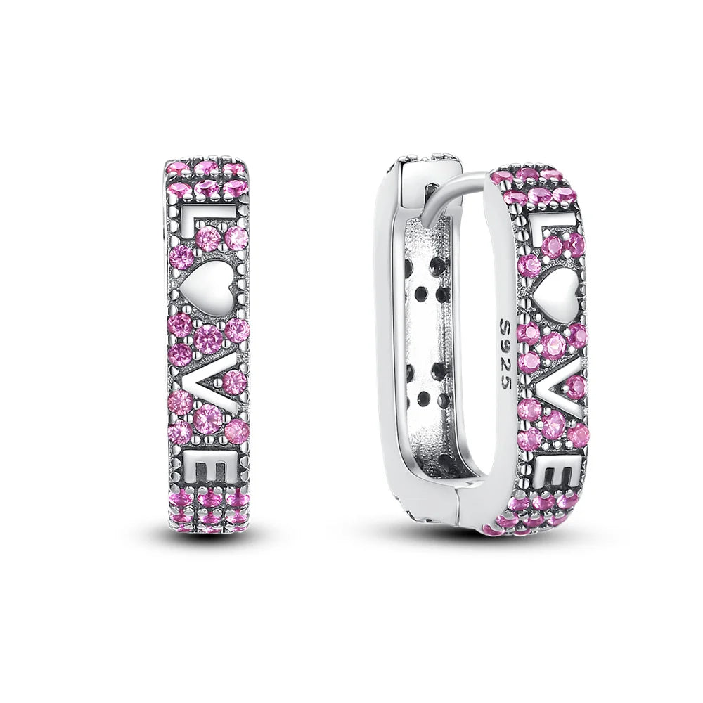 925 Sterling Silver Simple Love Heart Zircon Circle Hoop Earrings Jewellery