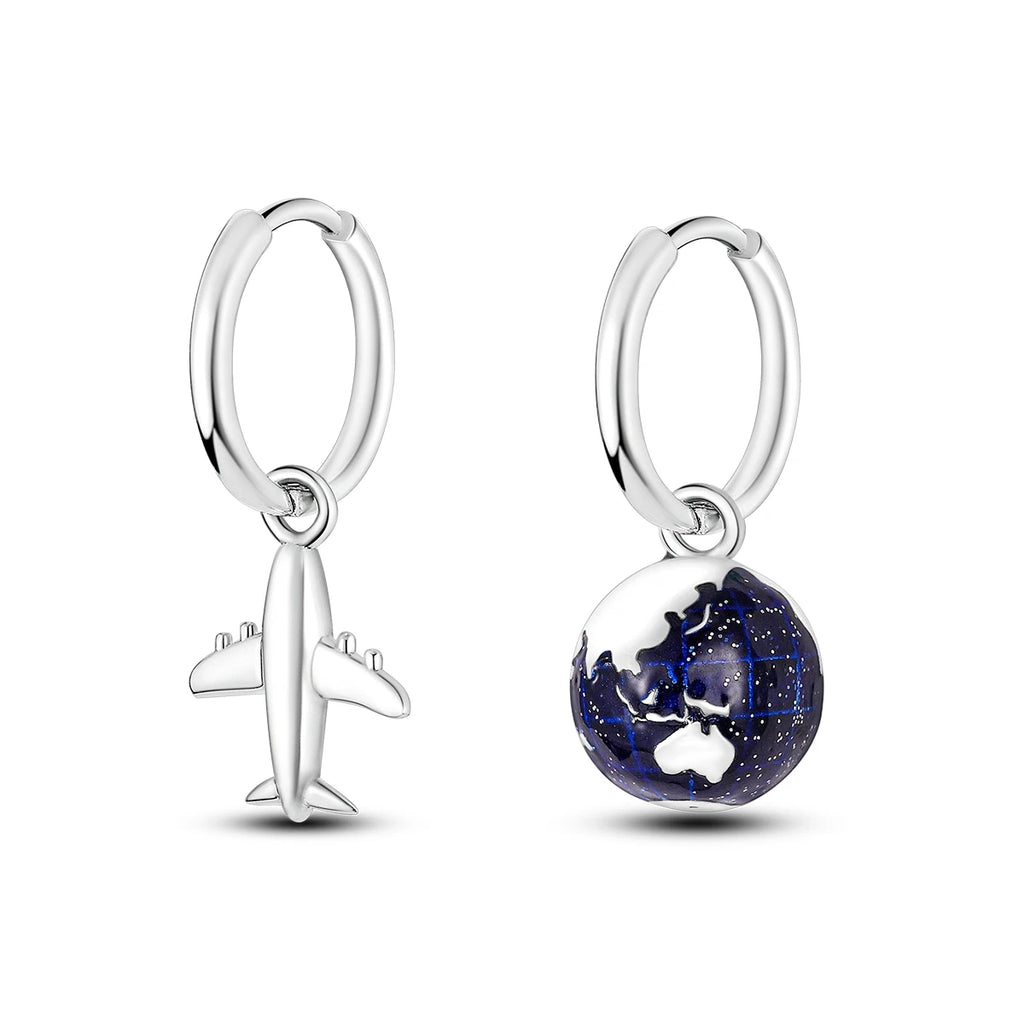 925 Sterling Silver Asymmetric Key Lock Drop Earrings Trendy Jewellery Gift