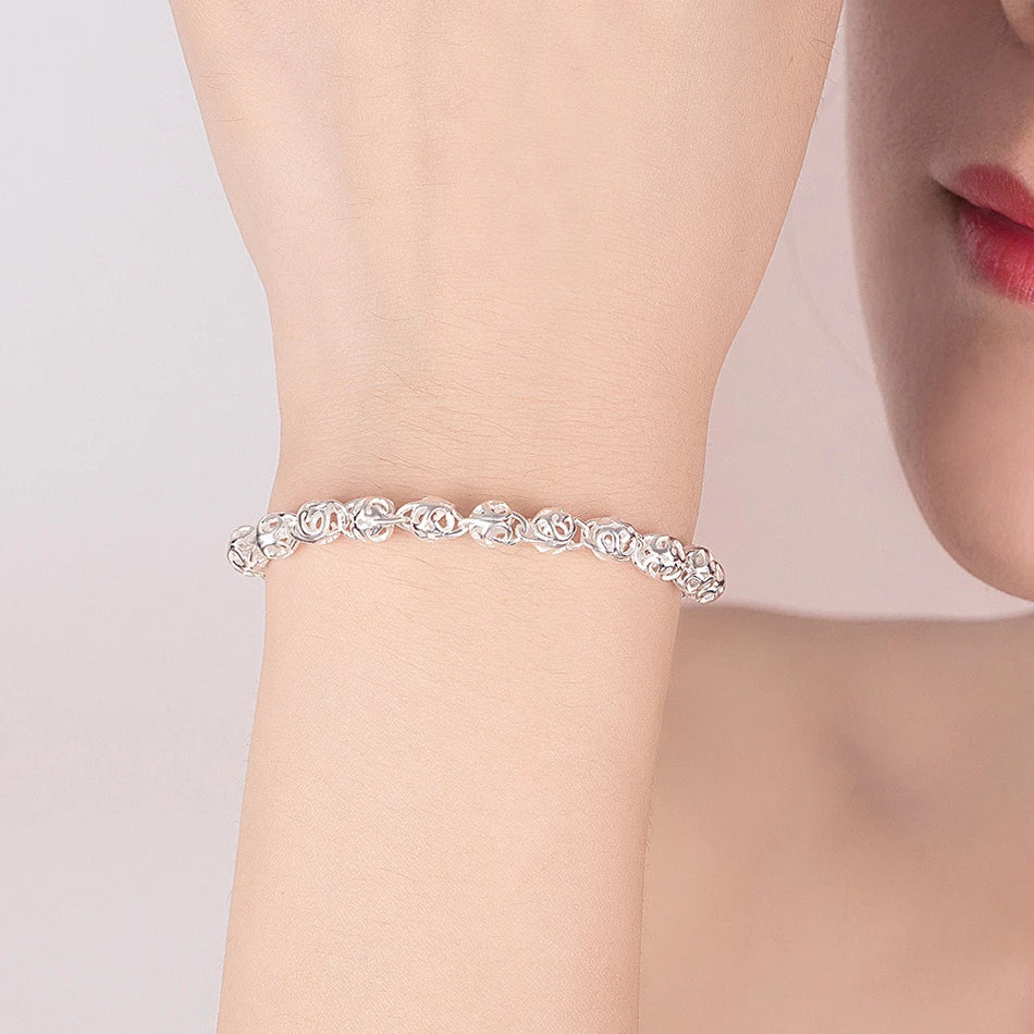 Hollow Ball Chain Bracelet 925 Sterling Silver Women Fashion Wedding Gift