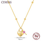 Original 925 Sterling Silver 18K Gold Heart Lock and Key Necklace Y-shaped Chain Necklace For Women Memorial Prayer Jewelry Gift
