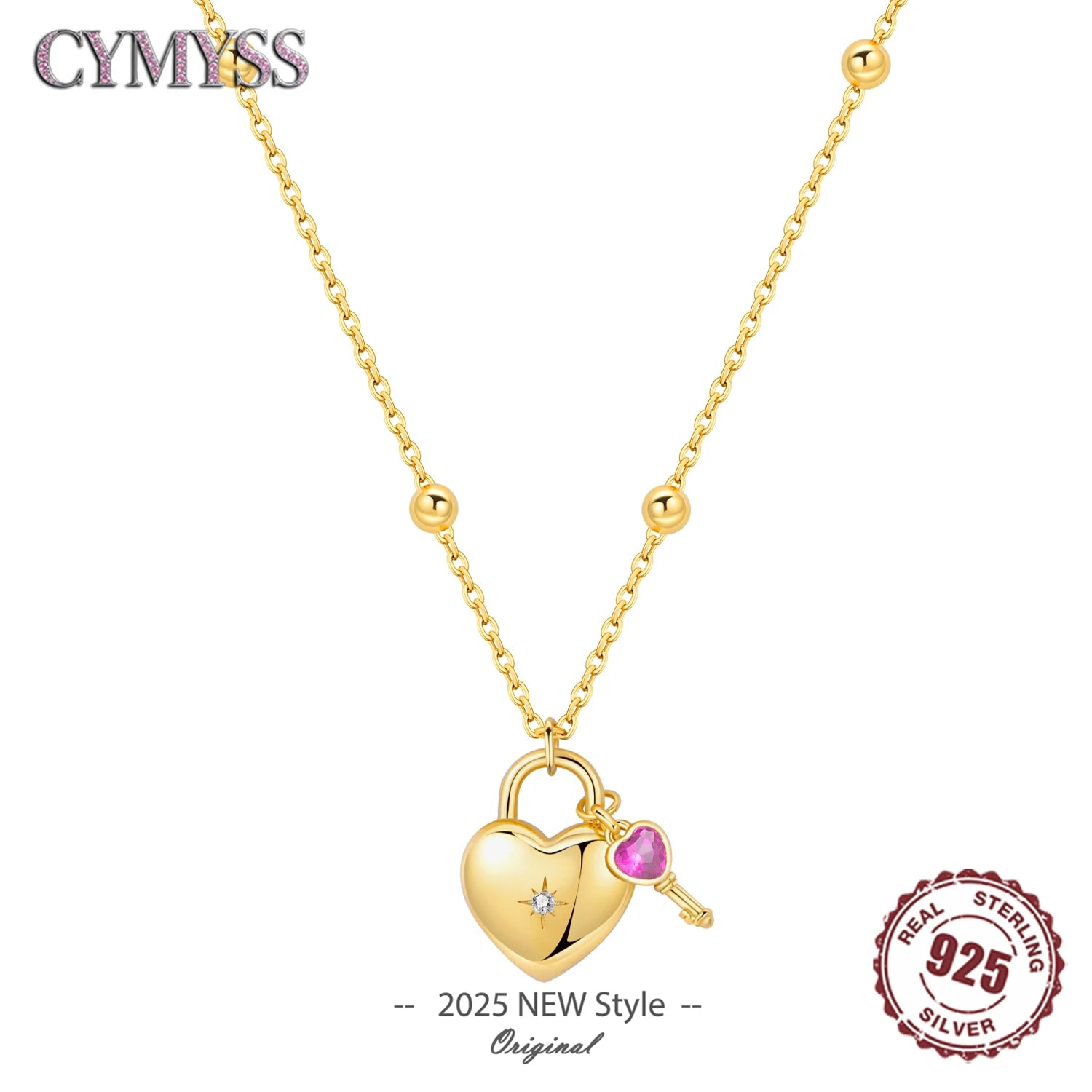Original 925 Sterling Silver 18K Gold Heart Lock and Key Necklace Y-shaped Chain Necklace For Women Memorial Prayer Jewelry Gift
