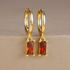 Exquisite Green Zircon Flower Hoop Earrings 18K Gold Plated Steel