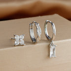 3PCS Trendy Gold Colour Square Zircon Hanging Earring Twisted Circle