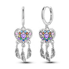 925 Sterling Silver Heart Dreamcatcher Drop Earrings Fashion Versatile Gift