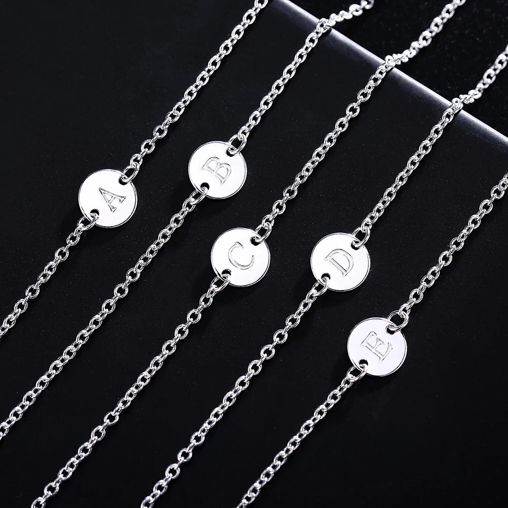 26 Letter Chain Bracelet Anklet 925 Sterling Silver Men Women Wedding Gift