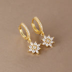 Luxury Stainless Steel Star Dangle Earrings Zircons Geometric Piercing