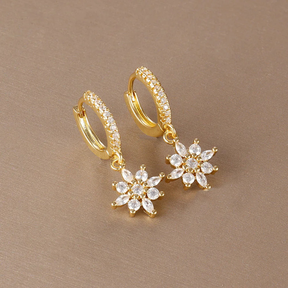 Luxury Stainless Steel Star Dangle Earrings Zircons Geometric Piercing