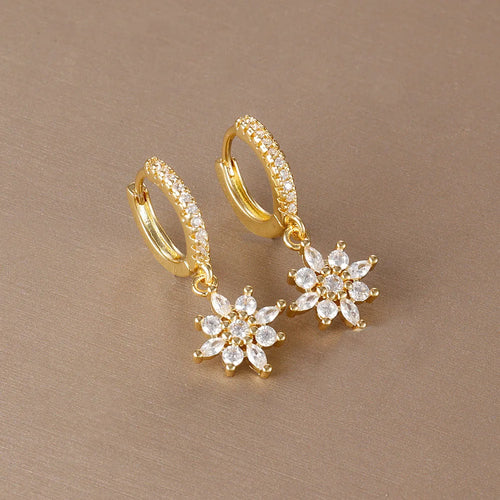 Luxury Stainless Steel Star Dangle Earrings Zircons Geometric Piercing