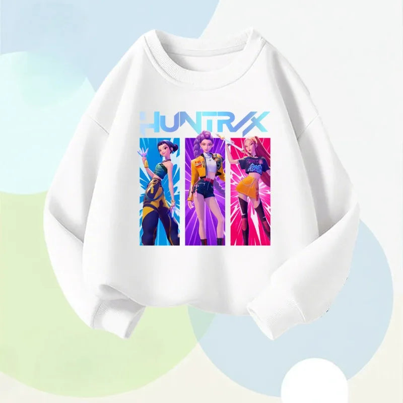 K-pop Girls Cartoon Print Long Sleeve Pullover Breathable O-Neck Sweatshirt