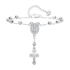 Stainless Steel Virgin Mary St Benedict Cross Bracelet, Bead Chain Bracelet Women Religious Jewelry