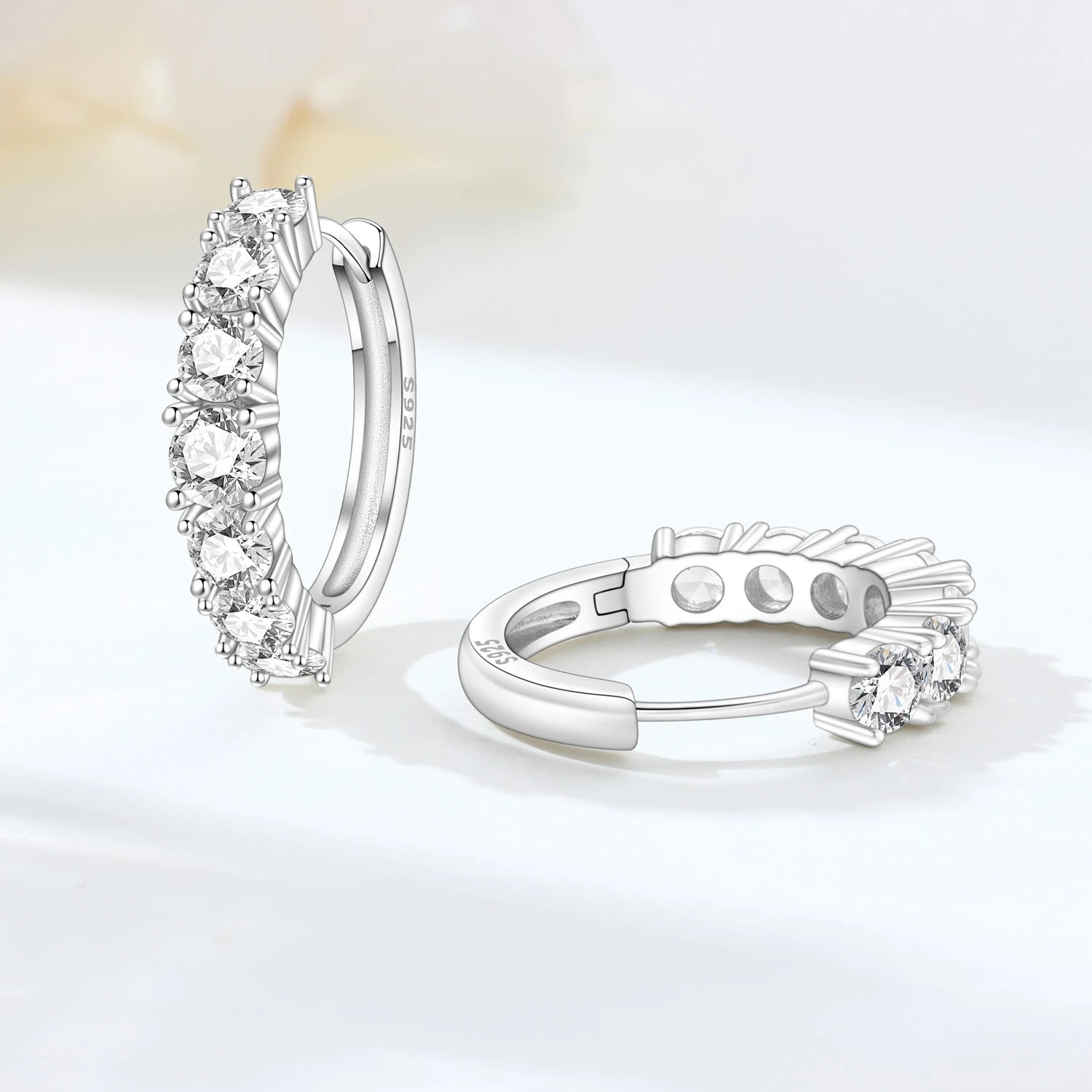 925 Sterling Silver Sparkling Zircon Hoop Earrings Trendy Jewellery Gift