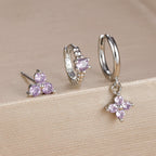 3PCS Trendy Gold Colour Square Zircon Hanging Earring Twisted Circle