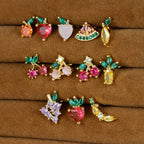 12 Styles Crystal Zircon Mini Fruit Stud Earrings Stainless Steel