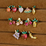 12 Styles Crystal Zircon Mini Fruit Stud Earrings Stainless Steel