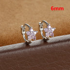 2PCS Huggies Hoop Earrings Stainless Steel Crystal Zirconia Flower
