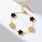 Five Leaf Clover Stainless Steel Bracelet Black Flower Wrist Chain