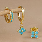3PCS Gold Colour Crystal Zirconia Drop Earrings Flower Dangle Set