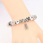 Antique Silver Castle Heart Minnie Mickey Charm Bracelet Pink Crystal Gift