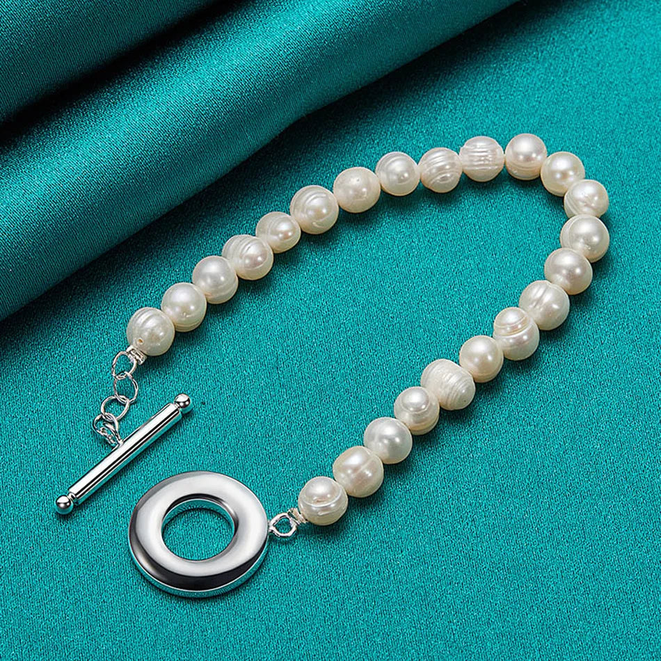 20cm Natural Freshwater Pearl Beaded Bracelet 925 Sterling Silver Women