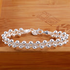 Braided Beads Chain Bracelet 925 Sterling Silver Women Christmas Gift