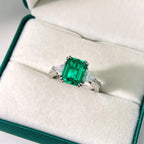 4ct Lab Grown Ruby Colombian Emerald Ring 925 Sterling Silver Moissanite Band