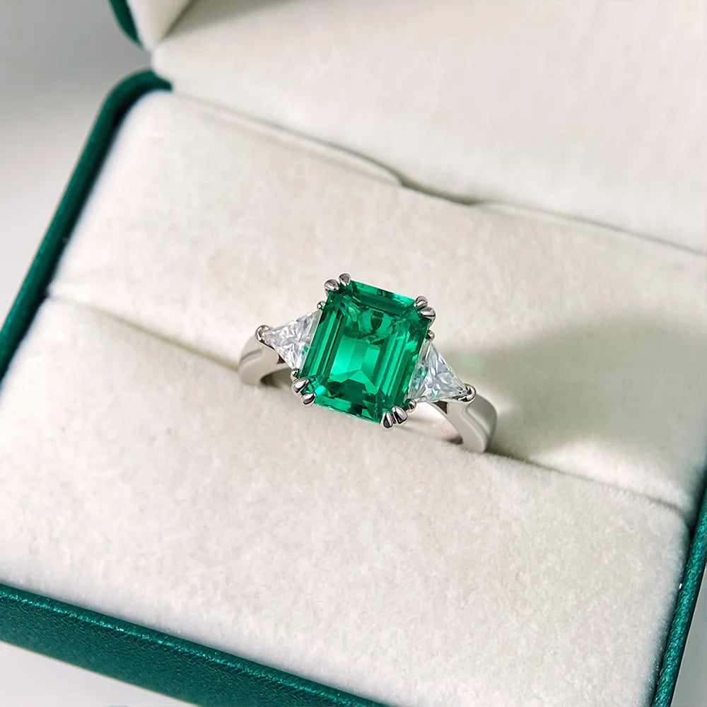 4ct Lab Grown Ruby Colombian Emerald Ring 925 Sterling Silver Moissanite Band