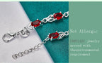 Red Crystal Chain Bracelet 925 Sterling Silver Women Fashion Wedding Gift