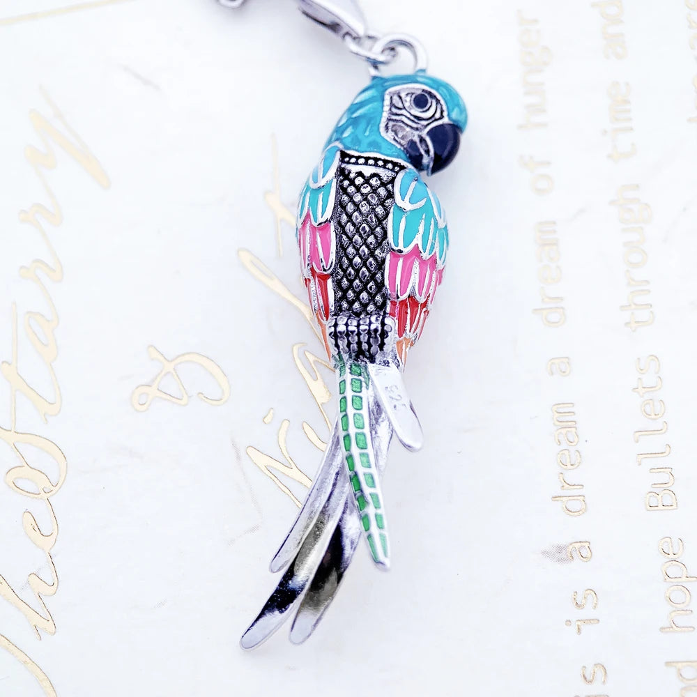 Parrot Charm Necklace Link Chain 925 Sterling Silver Fashion Jewellery Gift