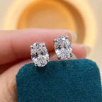 925 Sterling Silver Trendy Sparkling Zircon Oval Stud Earrings Party Fine Jewellery Gift