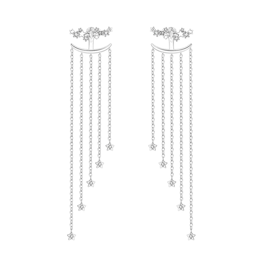 925 Sterling Silver Tassel Zircon Ear Studs Sparkling Hoop Earrings Gift