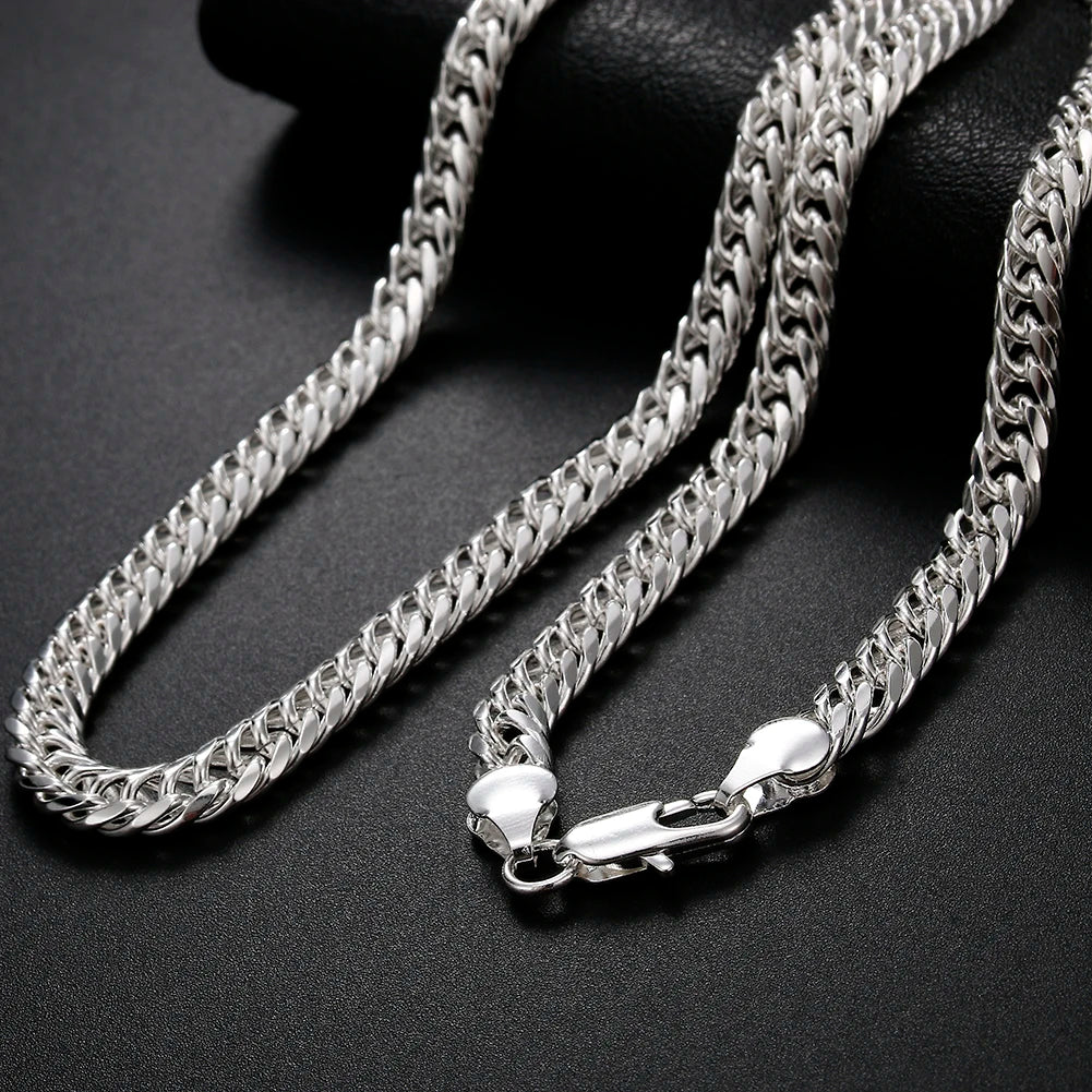 925 Sterling Silver 6mm Geometric Chain Necklace Fashion Jewelry