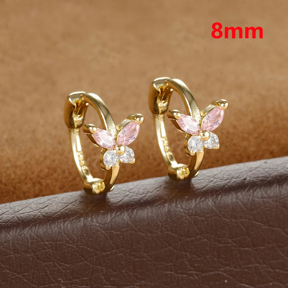 Stainless Steel Zircon Butterfly Minimal Hoop Earrings Gold Huggie