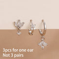 3PCS Stainless Steel Zircon Flower Hoop Earrings Gold Plated Huggies