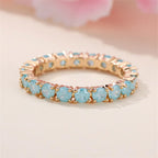 Stacking Single Row Stone Blue Green Pink Ice Flower Zircon Engagement Rings For Women Gold Color Round Wedding Bands Jewelry CZ
