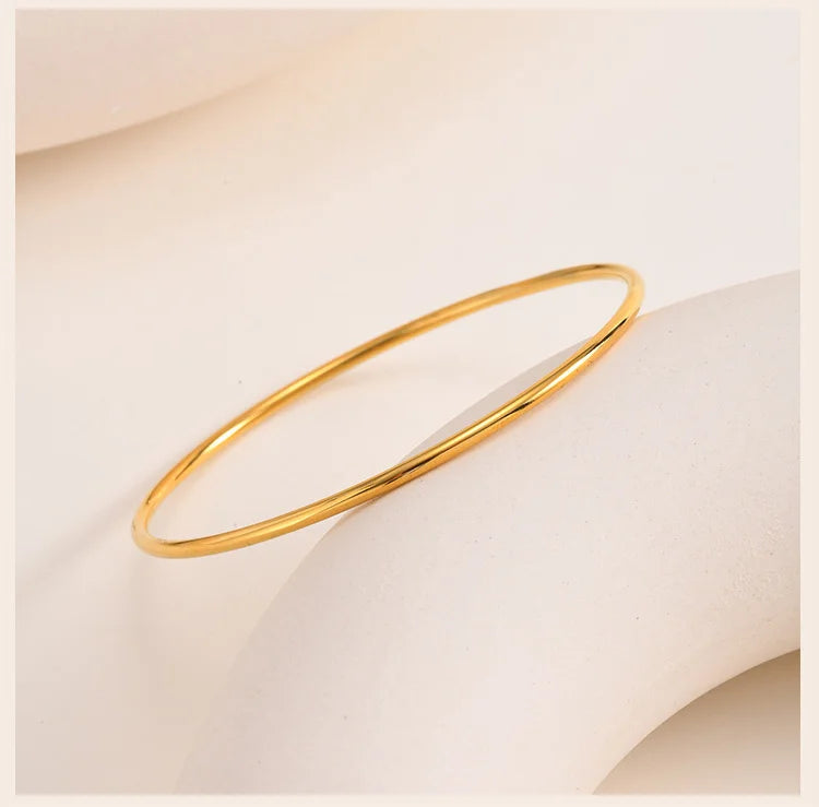 Women Bangle Bracelet Stainless Steel, 18k Gold Plated 2mm Stackable Glossy Thin Jewelry