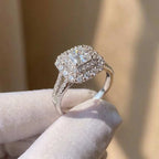 925 Sterling Silver Fashion Square Flashing Ring Geometric Luxury Inlaid AAA Cubic Zirconia