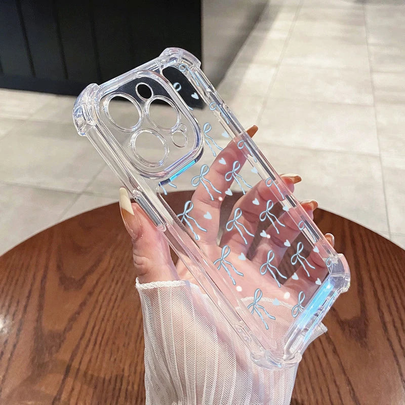 Colourful Bow Print Clear Case for iPhone 16 15 14 13 12 Pro Max SE